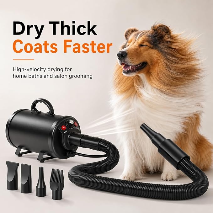 PETNF 4-Nozzle High Velocity Dog Dryer, 3.2HP Pet Grooming Blower — Adjustable Speed & Temperature, Fast Drying for Golden Retrievers, Huskies, German Shepherds & Thick Coats, Low Noise Design