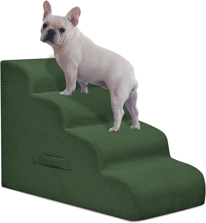 Mesa Lemon Dog Steps for Small Dogs, 4-Step Pet Ramp Stairs for High Beds and Sofa, Non-Slip Pet Stairs for Small Dogs and Cats, Removable and Easy to Clean Cover, Green
