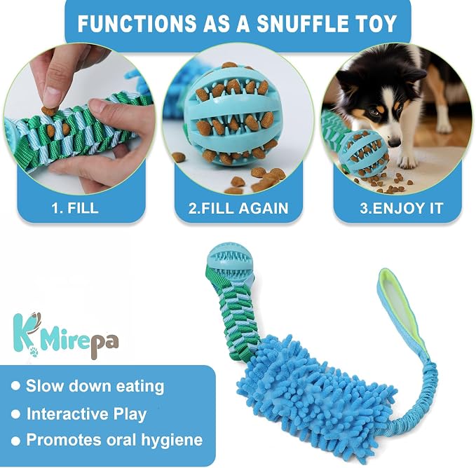 Dog Tug Toy - Interactive Dog Rope Toys, Stretchy Bungee Handle, Strong Squeak Rope Toy for Large Dogs, Puppies, Middle Dogs (Blue)