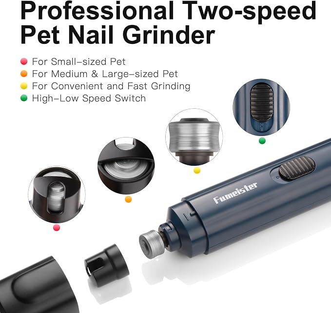 Pet Nail Grinder, Quiet 2-Speed Type-C Rechargeable - Blue