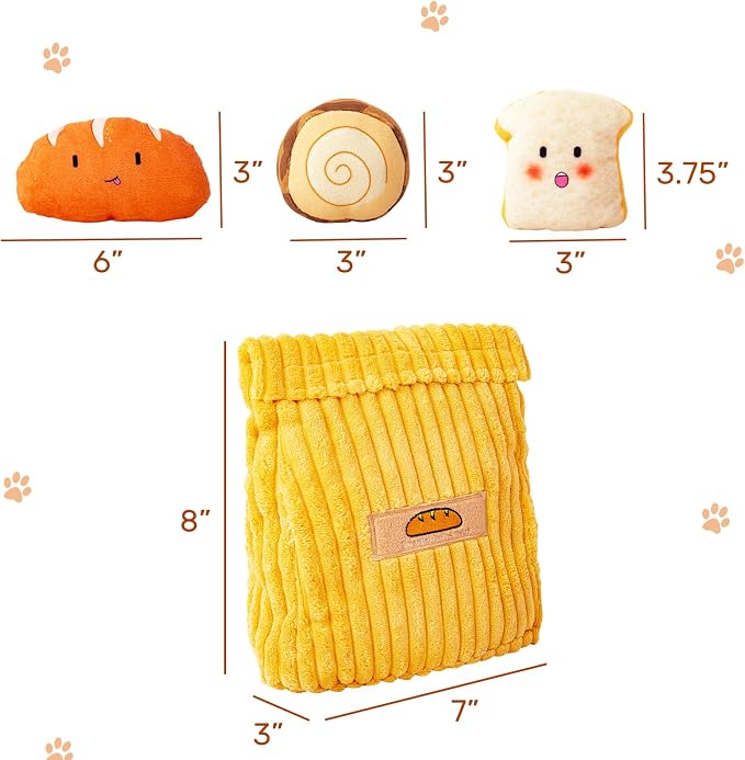 Hollypet Squeaky Hide and Seek Dog Toys for Small and Medium Dogs, Bread | Interactive Plush Stuffed Dog Squeak Toys for Small Medium Sized Dogs and Non-Aggressive Chewers, Puppy Teeth Clean Chew Toys