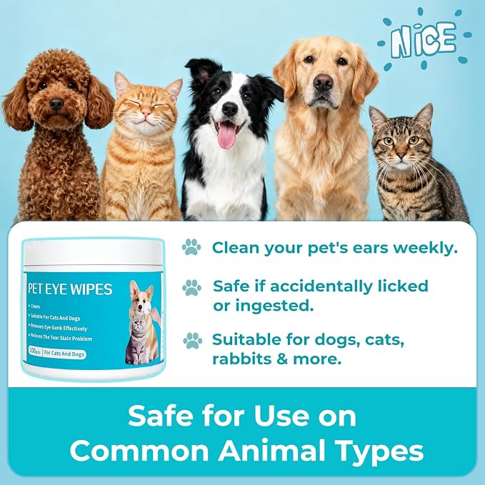 Gentle Pet Eye Wipes, Hypoallergenic Tear Stain Remover, 100 Count Unscented