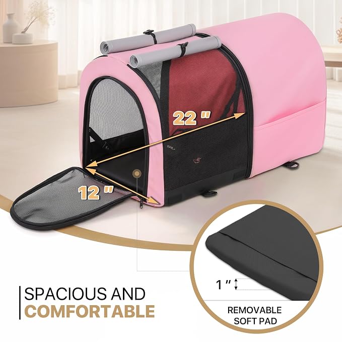 MoNiBloom 4-Wheel Double Dog Stroller - Pink/Gray, Detachable Carriers