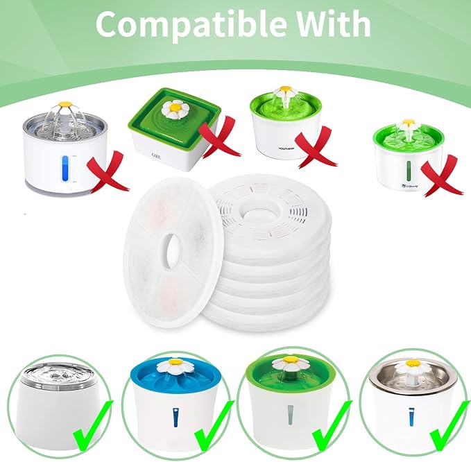 8 Pack Cat Water Fountain Replacement Filters Fit for 3L Flower Water Dispenser Automatic Pet Dog Cat Fountain Filter