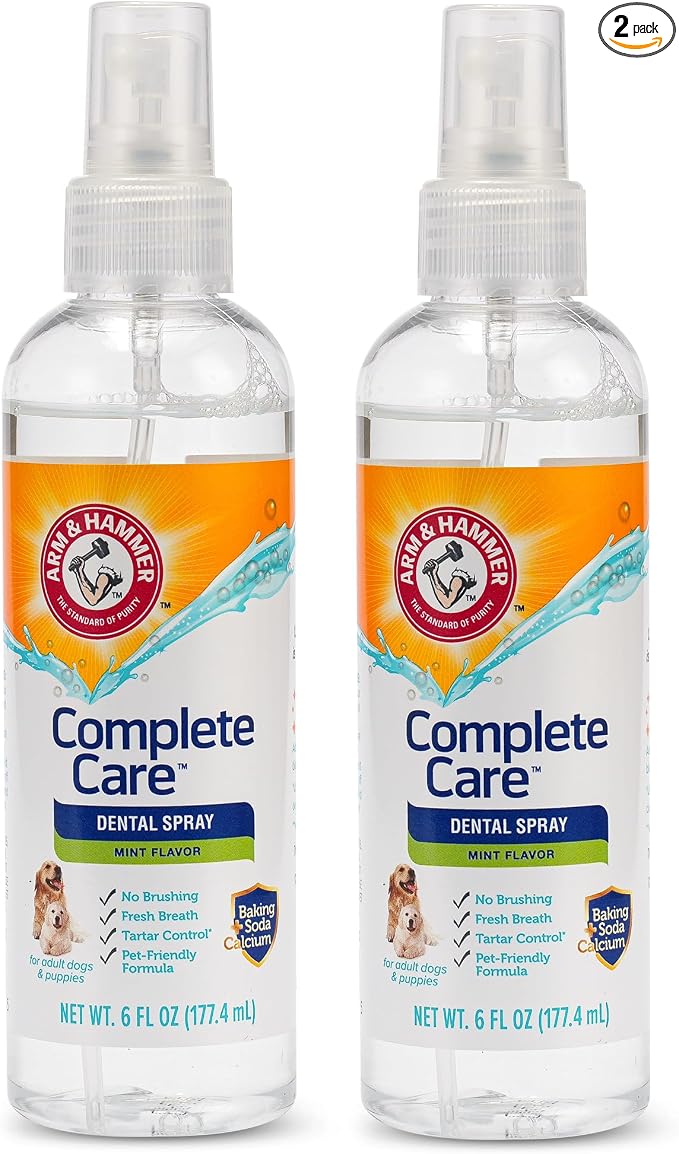 Arm & Hammer Complete Care Dog Dental Spray, Mint, 6 Fl Oz, 2-Pack | Brushless breath freshener with baking soda and calcium supports tooth enamel, fluoride-free formula