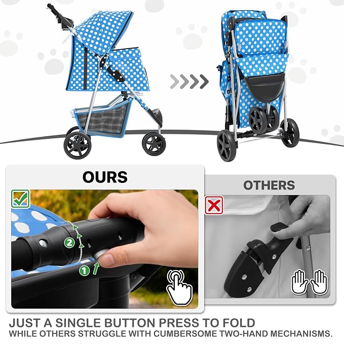 MoNiBloom 3-Wheel Foldable Pet Stroller - Sky Blue