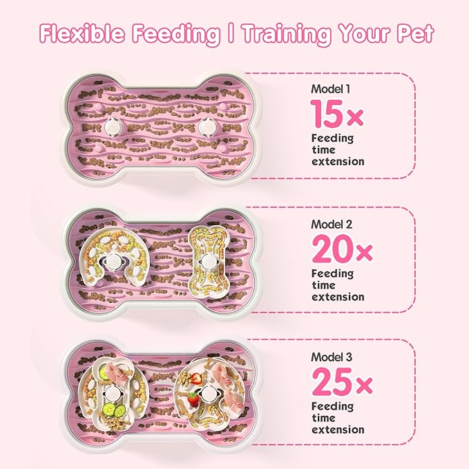 Anti-Choking & Non-Slip Interactive Dog Slow Feeder Bowl - Maze Puzzle Feeder, Bloat Stop, Large Breed Dogs - Pink