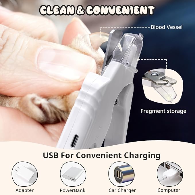 2-in-1 Dog Nail Trimmers & Grinder with 2 LED Lights, White