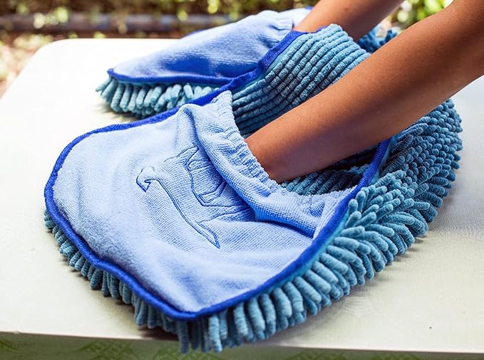 Tuff Pupper Quick Dry Towel for Dogs | Ultra Absorbent Microfiber Shammy | Extra Large 35x15 Size Dog Bath Towel | Comfortable Hand Pockets | Indoor Outdoor Use | Durable Material | Machine Washable