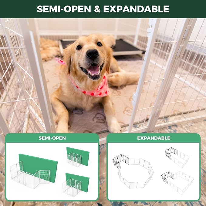 FXW Homeplus Unleashed Indoor Dog Playpen - Stress-Free and Safe Play, Heavy Duty 45 Inch 8 Panels Dog Pen for Large Dogs, White│Patented