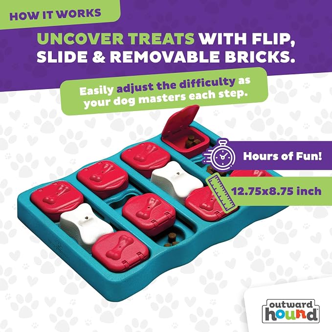 Outward Hound by Nina Ottosson Dog Brick – Interactive Treat Puzzle Enrichment Toy, Level 2 Intermediate, 1 Count (Pack of 12)