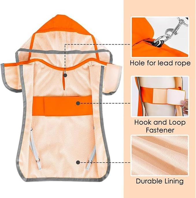 Dog Raincoat with Hood, Adjustable Poncho Jacket for Large Medium Small Dogs, Reflective Stripes, Storage Pocket (A, L)