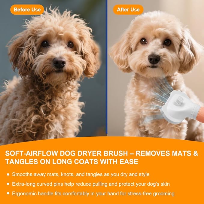 3-in-1 Pet Hair Dryer & Slicker Brush for Dogs & Cats – Portable, Professional, Adjustable Temp, Overheat Protection Dog Hair Dryer (pink)