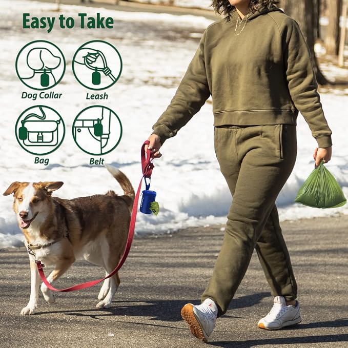 FURHAB Dog Poop Bag Holder for Leash Doggie Waste Bag Dispenser Soft Fabric Puppy Potty Carrier Small Doggy Zipper Pouch with Carabiner Clip 1680D Nylon Oxford with 1 Roll of Pet Trash Bag, Royal Blue