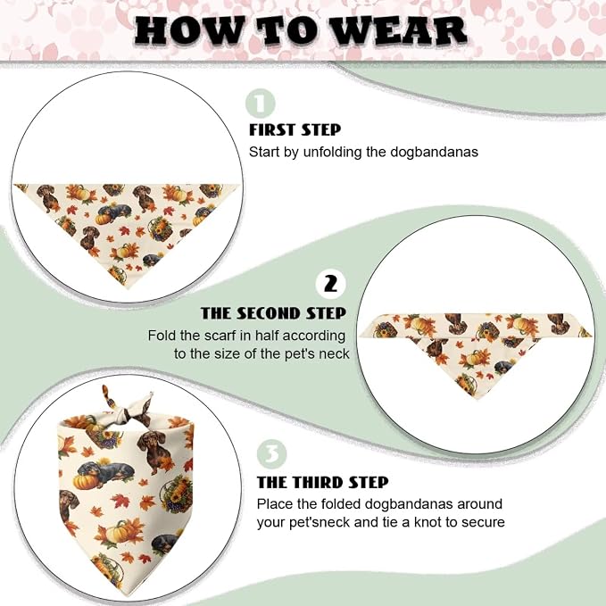 Jeiento Dachshund Dog Bandana Reversible Pet Scarf Bib Adjustable Maple Leaf Bandana Triangle Bibs, Polyester