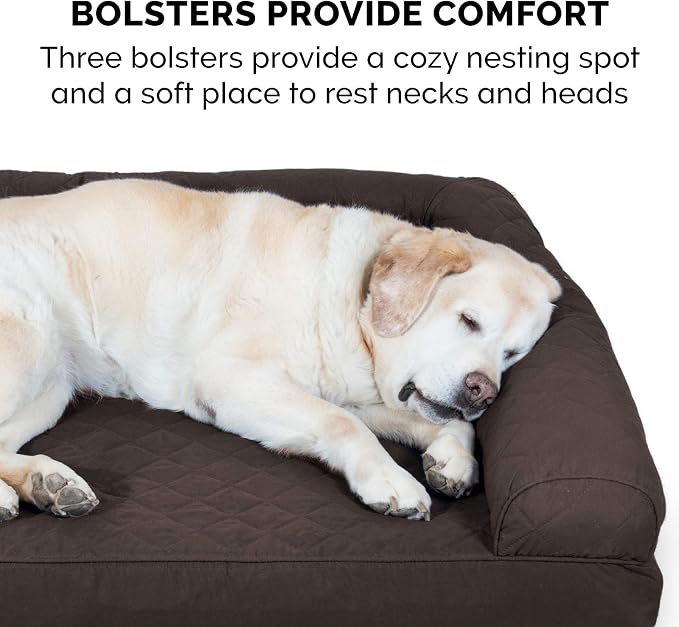 FurHaven Supportive Memory Foam Sofa Dog Bed with Washable & Removable Cover - Quilted - Coffee, Dogs Dogs Up to 125 lbs - Jumbo Plus XXL