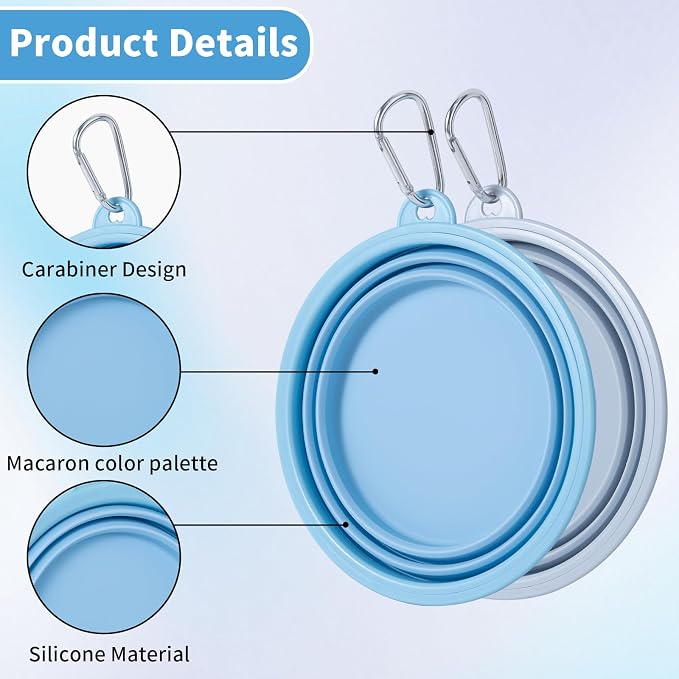 SLSON Macaron Collapsible Dog Bowl, 2 Pack, Large, Blue & Light Grey