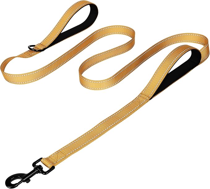 Joytale Dog Leash for Large Dogs that Pull, Double Handle, 4FT, Khaki | Traffic Handle for Control, Padded Handle Reduces Hand Strain, Reflective Stitching for Night Safety, Strong Nylon Webbing