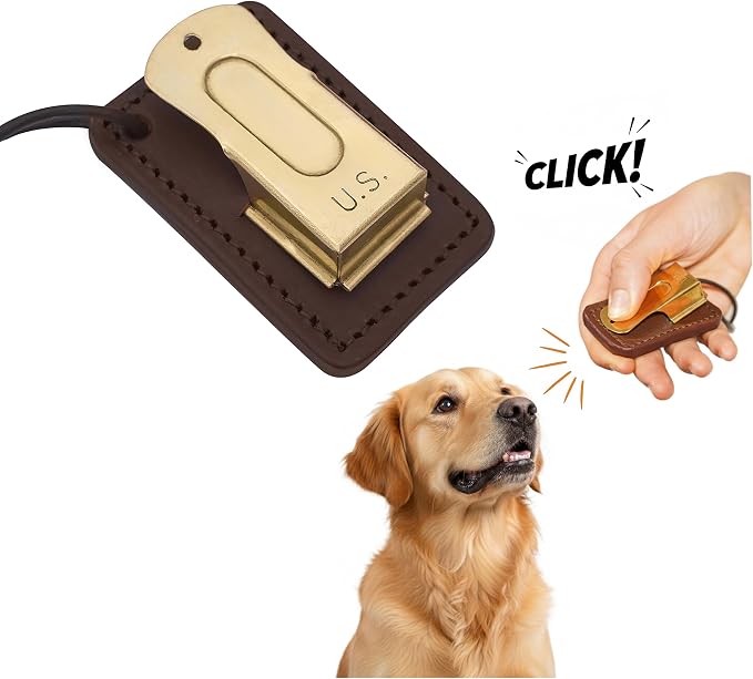 Brass and Steel Pet Training Clicker, with Leather Gripper