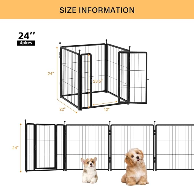 Rustproof Dog Playpen, 24in 4 Panels, Black