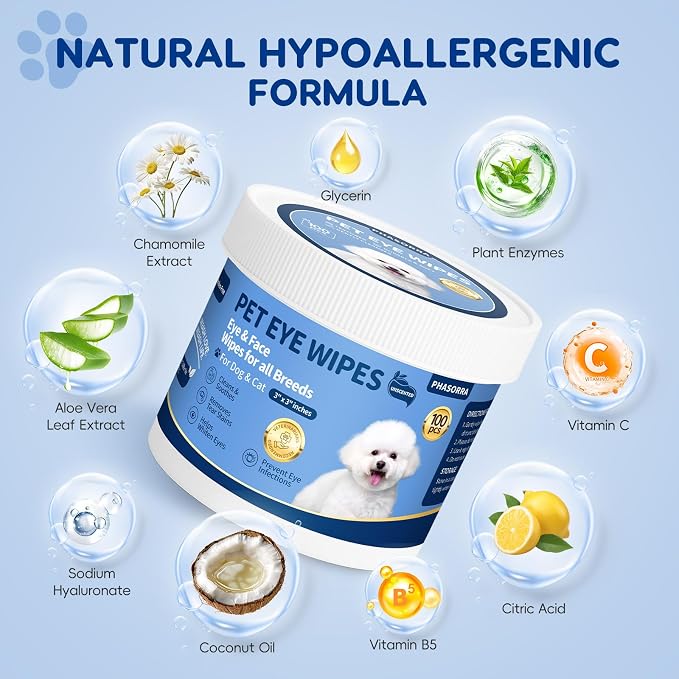 Hypoallergenic Eye Paw Face Wipes, 100pcs