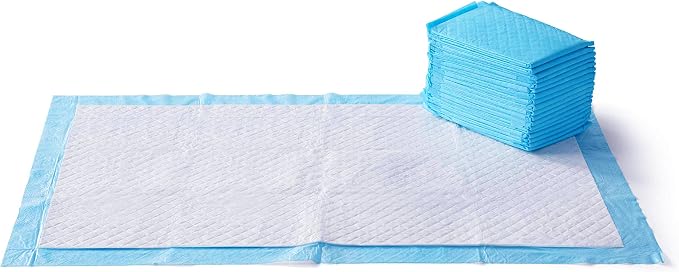 Amazon Basics Heavy Duty Dog and Puppy Pee Pads, Leak-Proof 5-Layer Super Absorbent, Quick-Dry Surface for Potty Training and Housebreaking, Giant Size, 27.5 x 44 Inch, Blue & White, 30-Pack