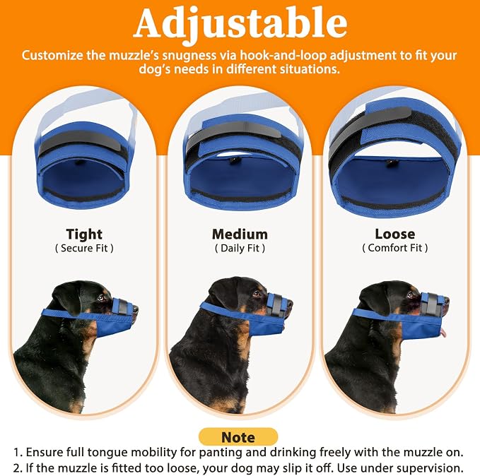 Adjustable Dog Muzzle, Fabric Medium Large Dog Muzzle Anti Biting | Soft & Sturdy, Prevents Fierce Barking Chewing, Grooming Walking Vet Visits Nail Care Use, Allows to Pant & Drink | Blue, L