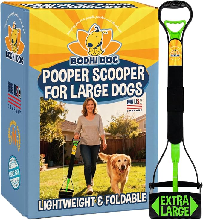 Bodhi Dog 32" Tall Non-Breakable Pooper Scooper for Large Dogs - Lightweight, Foldable Design with Extra Long Handle (Green)