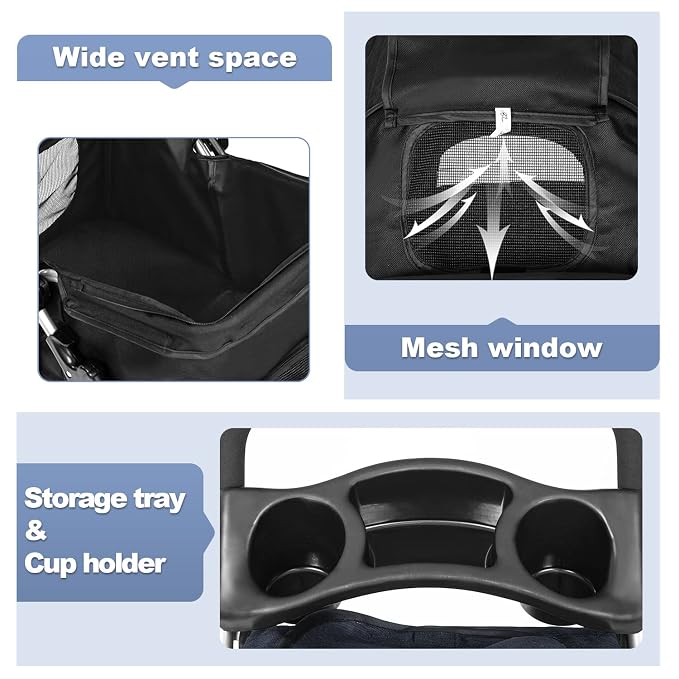 BestPet Pet Stroller - Black, 3 Wheels
