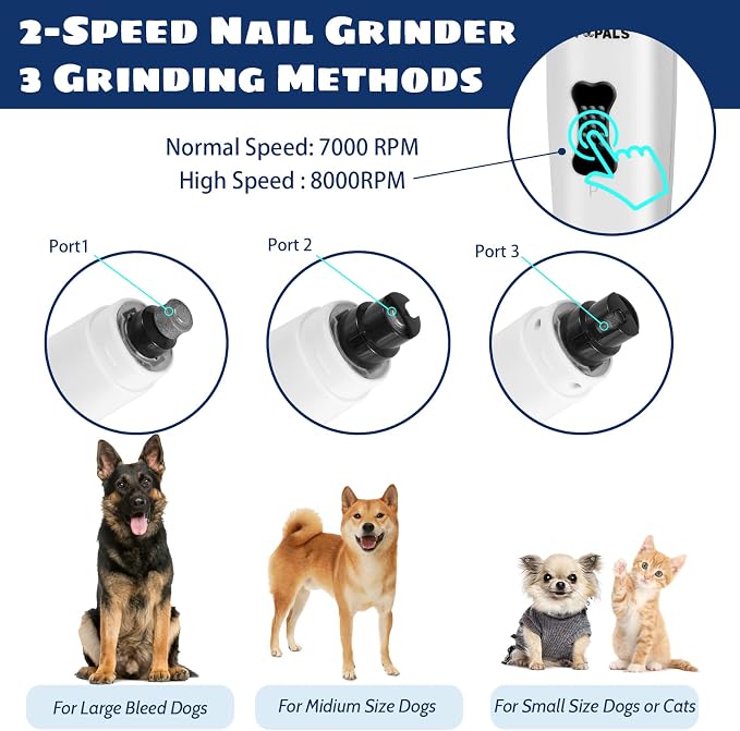 Upgraded Dog Nail Grinder with 5 LED Shadow-Free Light, +Concave Head