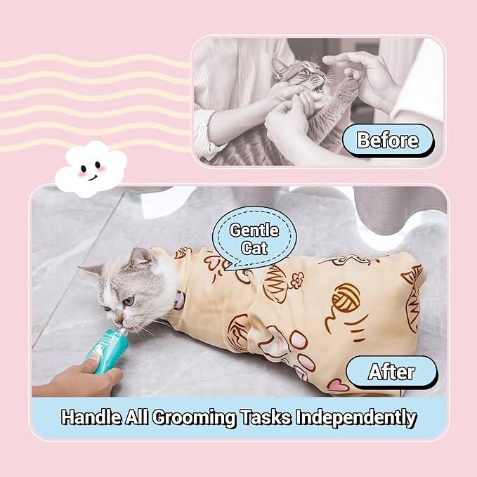 35.5" Extra Large Cat Grooming Wrap for Large Cats & Small Dogs Anti-Escape, CUTE PATTERN(35.5" ), Large
