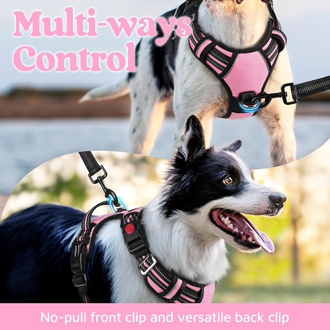 rabbitgoo Dog Harness for Large, No Pull 3 Buckles Easy On & Off | Soft Padded, Walking with Control Handle, Adjustable and Reflective, Light Pink, X-Large