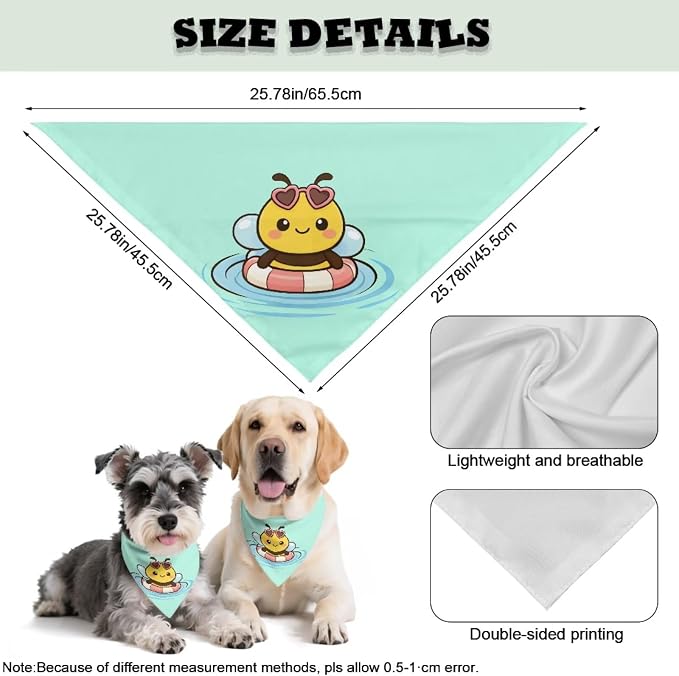 Forchrinse Cartoon Bee Pet Dog Bandana Washable Dog Bib Triangle Scarf Pet Handkerchief Polyester, One Size, Polyester, Cartoon Bee Print