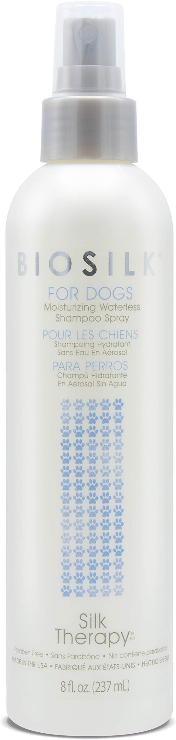 BioSilk for Dogs Silk Therapy Deep Moisture Waterless Shampoo Spray, No Rinse Between-Bath Dog Grooming Spray, Sulfate and Paraben Free, pH Balanced, Made in USA, 8 Fl Oz