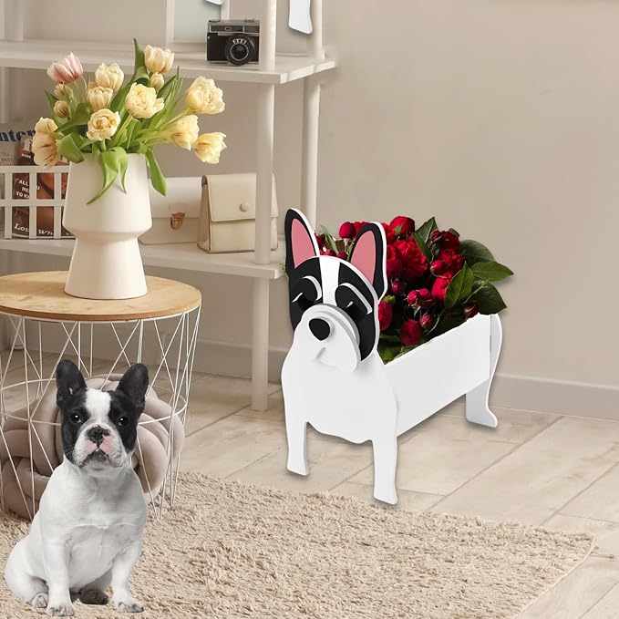 White French Bulldog Dog Planter Pots, Animal Shaped Flower Pot
