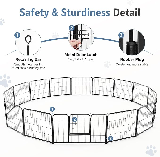 DUMOS Dog Playpen Indoor/Outdoor, Metal, 40in, 16 Panels, Foldable with Door