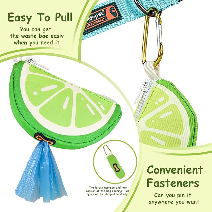Dogs Poop Bags Holder Leash attachment with Carabiner Thin Potty Bag Carrier Dispenser,Lime,Medium