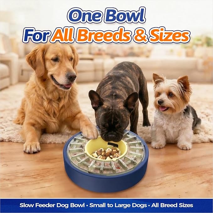 KADTC 5-60 Min Adjustable Slow Feeder Bowl for Fast Eaters, Spinning Dog Puzzle Feeder, Anti-Gulping Interactive Food Dispenser, 4-Cup Capacity, Mental Enrichment Treat Toy