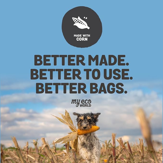MyEcoWorld® Compostable Pet Poop Bags - Made with Corn and Other Certified Compostable Materials - 120 Bags - 8 Roll - Extra Strong - Leak Proof - Unscented - Easy to Open
