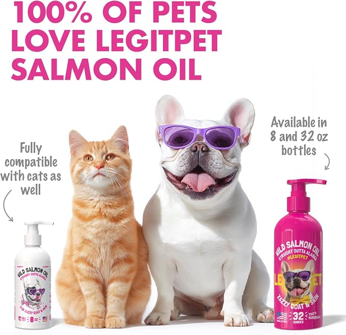 Wild Alaskan Salmon Oil for Dogs & Cats - Pure Fish Omega 3 6 9 Liquid EPA DHA Fatty Acids - Skin & Coat Supplement - Supports Joint Function, Brain, Eye, Immune & Heart Health - Made in USA 8 oz
