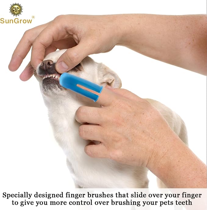SunGrow Dog Toothbrush Set, Dual-Headed Brush, 2 Bonus Finger Brushes Included, Removes Plaque, freshens Dog's Breath, Use with Dog Toothpaste, 3 Pcs