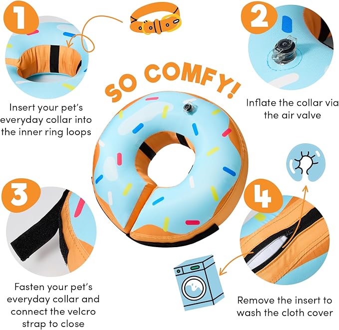 BENCMATE Inflatable Dog Cone Collar Alternative After Surgery Large | Soft Dog Cone for Small Medium Large Dogs and Cats, Doggie Neck Donut Recovery ECollar to Stop Licking,Blue Donut