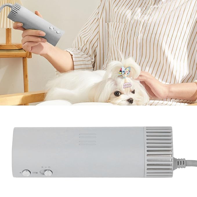 Garosa Pet Hair Dryer Blower, Quiet 1400W Negative Ion Fast Drying Grooming Tool for Home Use Gray PVC ABS US Plug 125V with 2 Speeds 4 Heat Settings and Stand