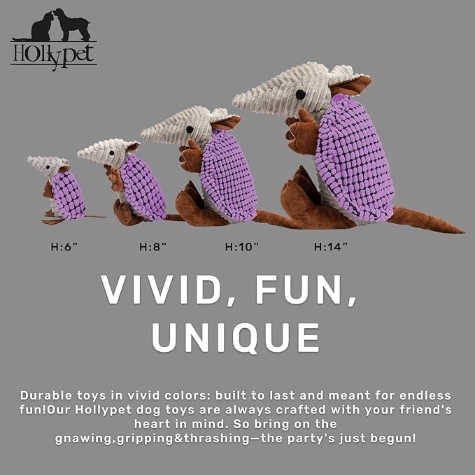 Hollypet Armadillo Squeaky Dog Toys for Medium Large Dogs, 14" | plush stuffed large dog squeak animal toy with unique grunt squeaker textured fabric for teeth cleaning toys