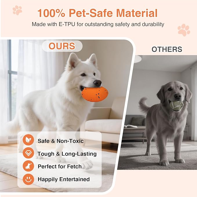 Interactive Dog Toys Ball Automatic Active Rolling Ball for All Dog(Vorange | Moving bouncing & rotating pet ball with colorful lights. Solid E-TPU material, IPX7 waterproof for small medium large dogs