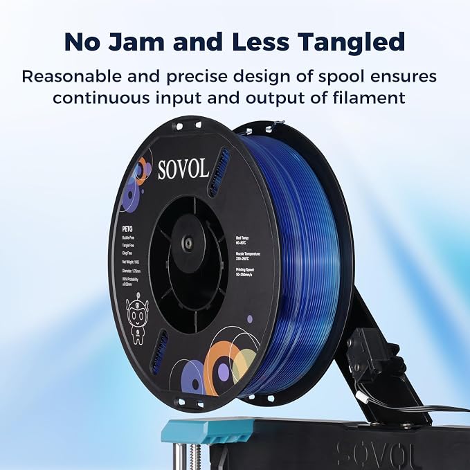 Sovol 3D Printer PETG Filament 1.75mm, Gradient Multicolors Filaments Material, 1kg (2.2lbs), Dimensional Accuracy +/- 0.03 mm, Fit Most FDM Printer, Blue