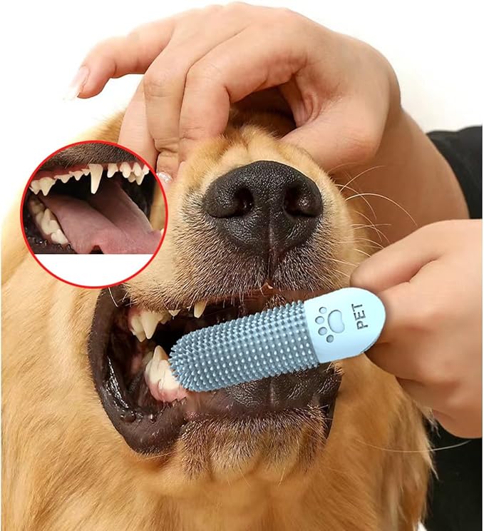 Silicone Finger Toothbrush for Dogs & Cats - 360° Oral Care, Breath Freshening, Tartar & Stain Removal, Food-Grade Soft, Long Design, Reusable, for S/M/L Pets (Grey 4-Pack)