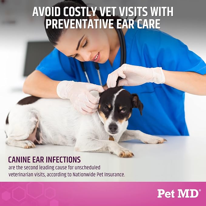 Pet MD Otic Clean Dog Ear Cleaner for Cats and Dogs - Effective Against Infections, Itching, and Controls Odor - 8 oz