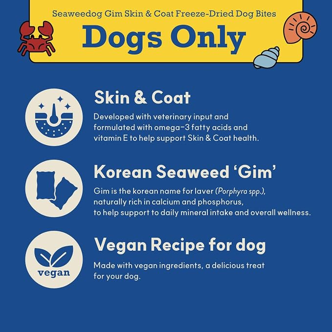 Korean Purple Seaweed GIM, Vegan Allergy-Friendly Dog Vitamins, Omega 3 for Dogs, No Fish Oil, for Skin and Coat Bites