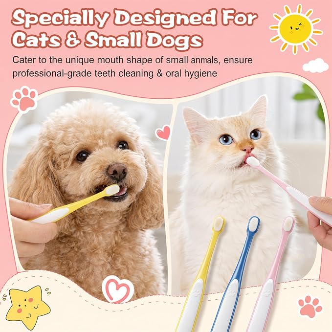3 PCS Small Dog Toothbrush, Soft Puppy Toothbrush Deep Cleaning Mini Head Tooth Brush with Clear Case for Puppy Kitten Tiny Pets, Pink & Yellow & Blue